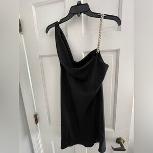 Black One-Shoulder Dress with Chain Strap